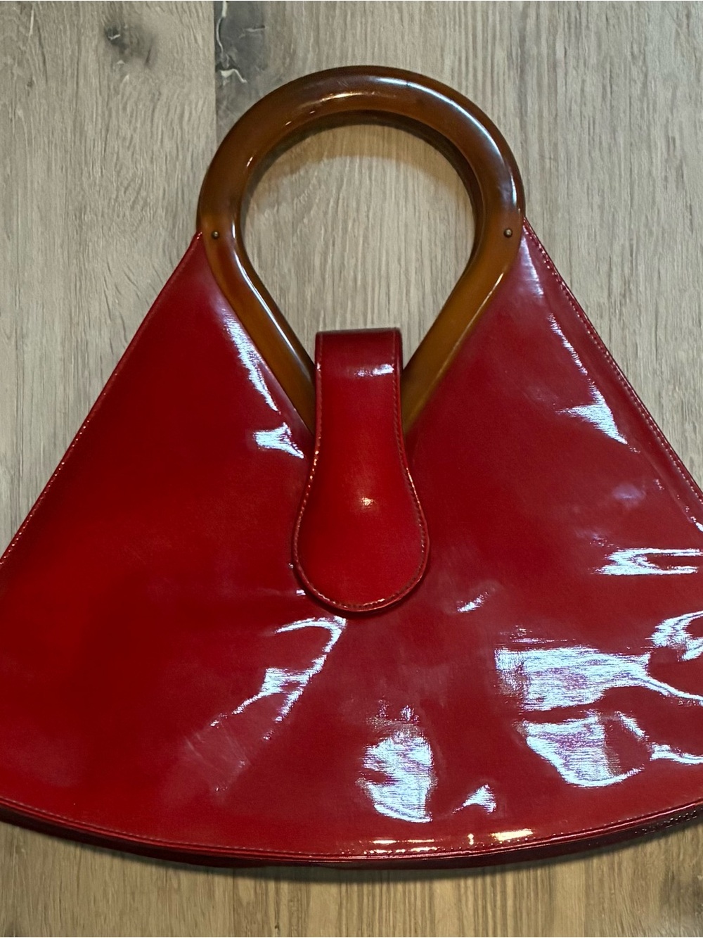 Vintage Herve Paris Red Patent Vegan Leather Handbag.
